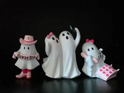 Michael's Sweet & Spooky 2025 Set of 3 White Pink Ghost Figures, View more