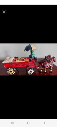 Vintage Collectible Cast Iron Horse Drawn Carriage of Fruits