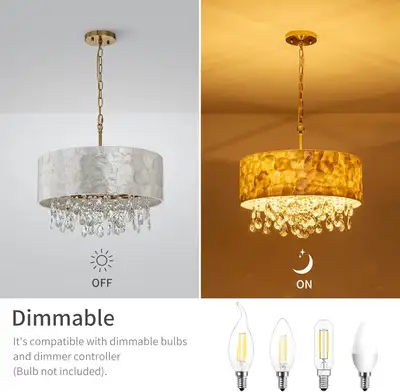 LumFurn 4-Light Capiz Shell Drum Crystal Chandeliers, Perfect Li, View more