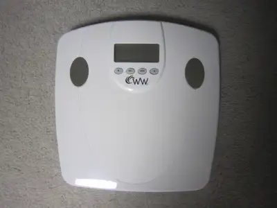 This is a barely used Weight Watchers bathroom scale, white in colour. You can customize the scale w...