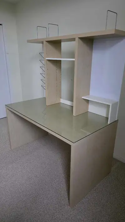 Ikea"MIKAEL" desk + book rack + glass desktop , View more