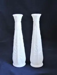 Hoosier 9" Milk Glass Bud Vases Starburst Pattern