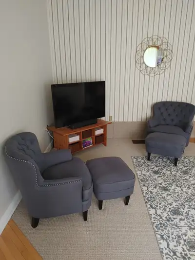Two beautiful chairs and stools new paid 1200 would like to get 500 for all four pieces.