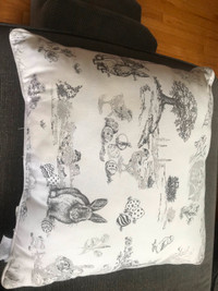 Two new pillows, never used gray and white striped other bunnies
