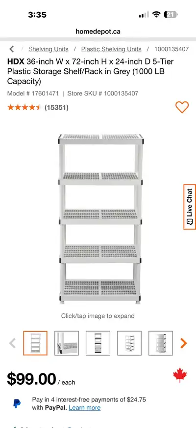 This used HDX 5-tier plastic shelving unit is perfect for organizing any space, measuring 36 inches...