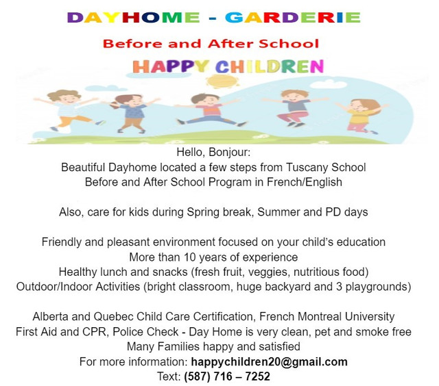 Before/After Tuscany School French in Childcare & Nanny in Calgary