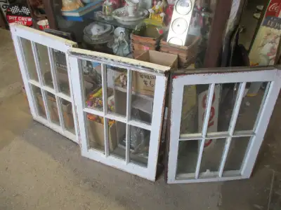 3 VINTAGE OLD 6 PANE STORM WINDOWS $30. EA. HOME YARD DECOR, View more