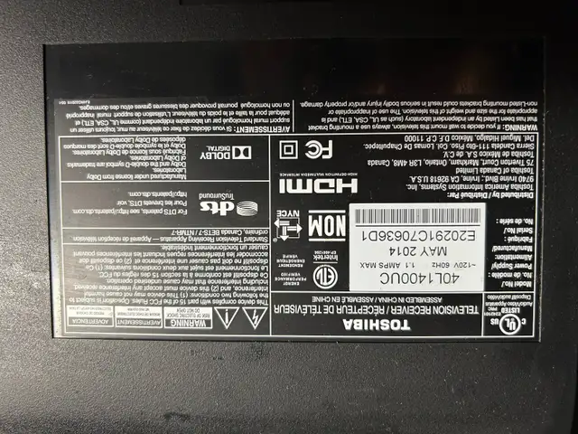 TOSHIBA TV  40L1400UC , 40-inch 1080p in TVs in City of Toronto - Image 2