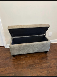 Grey suede storage bench