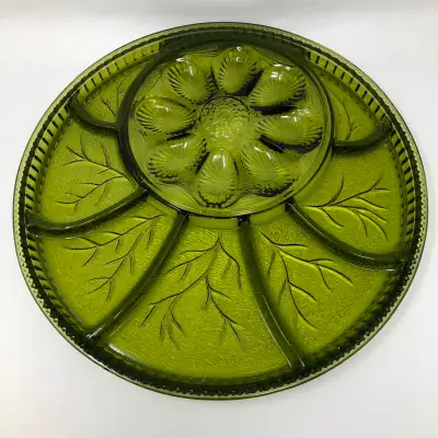 Vintage Indiana Green Glass Egg Serving Tray, View more