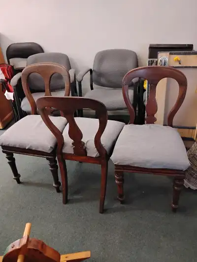 3 solid wood chairs 2"cushion height34" width17" depth20", View more
