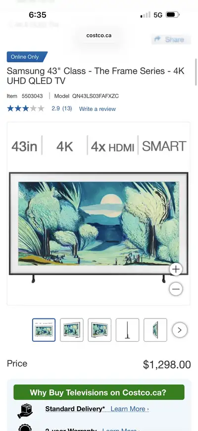 Brand New Samsung 43" Class - The Frame Series - 4K UHD QLED TV Located in Manotick Price is Firm Th...
