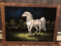 Velvet-like canvas framed horse print