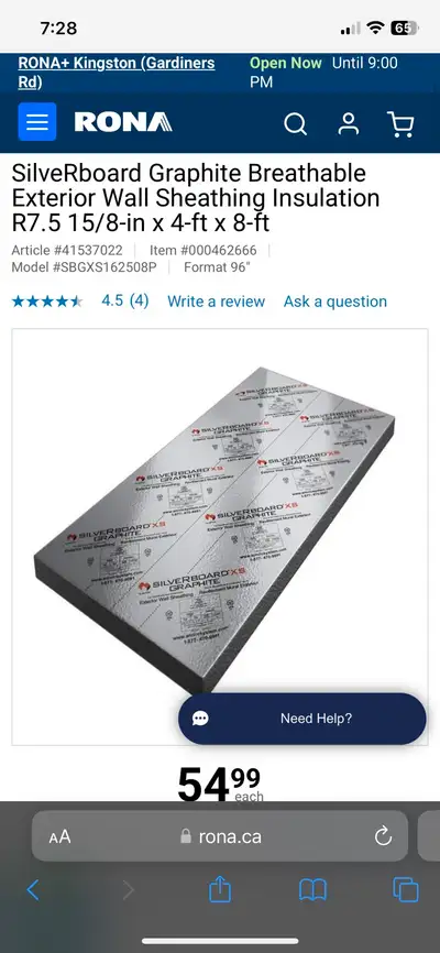 1.5”x4x8’ R-7.5 Silverboard Rigid Insulation, View more