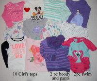 Girl’s Long Sleeves 10 Tops 2/3-4-5-5T;  hoody/pants, swimwear