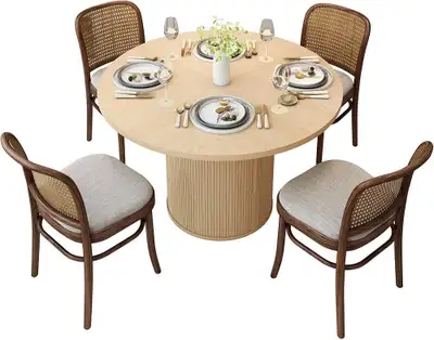 47 inch Round Dining Table for 4, Kitchen Table Dinner Table with 2-Layer Storage Shelf and Wood Sli...