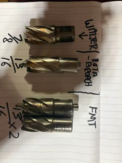 I have 4 annular cutters for sale , one Walter 7/8 “ , one Rotabroach 13/16” and two Fastenal Cobalt...