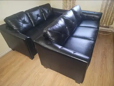 Black Leather Sofas Excellent Condition– Bundle or single Deal, View more