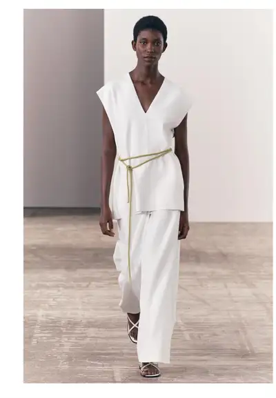 ZARA SCUBA EFFECT VEST TOP OFF WHITE V NECK TUNIC S, View more