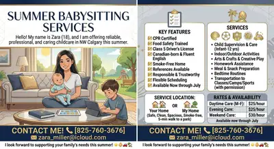 Hello! My name is Zara, and I am an 18-year-old babysitter offering reliable, professional, and cari...