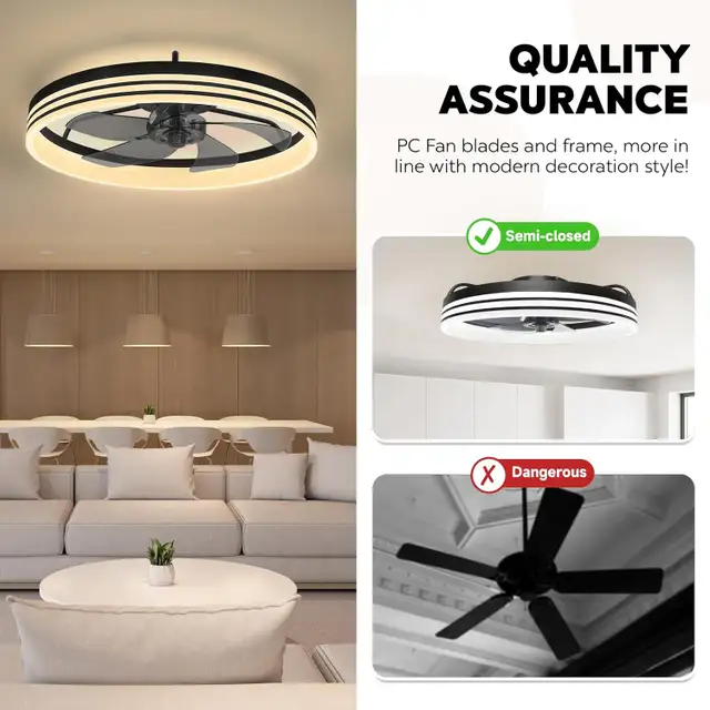Modern Flush Mount Ceiling Fan with Light & Remote – 19.7" Low P in Indoor Lighting & Fans in Mississauga / Peel Region - Image 6