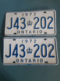 1972 Ontario License Plates Pair