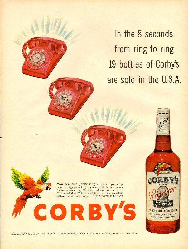 1958 full-page magazine ad for Corby’s Reserve Blended Whiskey in Arts & Collectibles in Dartmouth