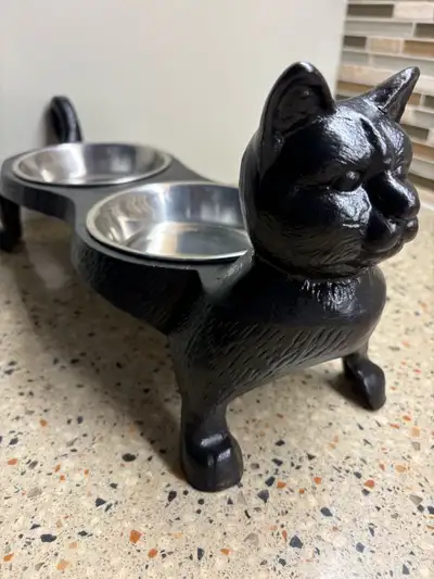 Antique Cast Iron Black Cat Food Stand, View more