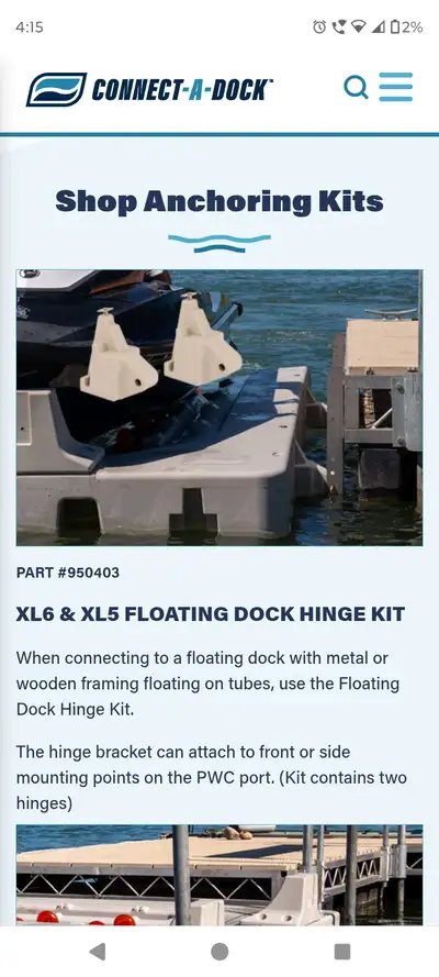 Connectadock floating dock connector system. Two kits totaling four pieces. Complete with connectors...