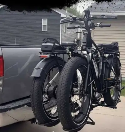 See photos. Holds two e-bikes up to 100 lb each, for 200 lb in total. Strong but lightweight aluminu...