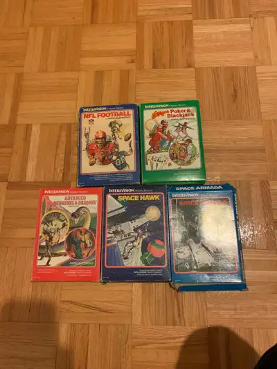 Space hawk, $10 Space armada, no manual $10 NFL football, no overlays $10 Poker and black jack, comp...