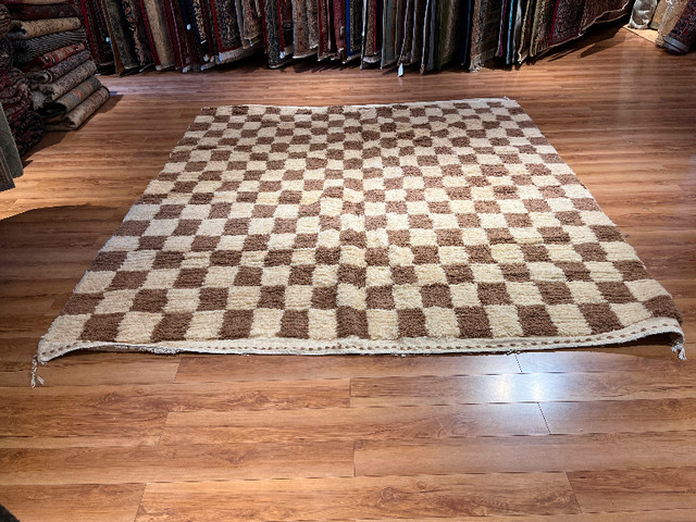 Large Moroccan Beni Ourain (Wool) Beige and Brown Checkered Rug in Rugs, Carpets & Runners in City of Halifax - Image 2