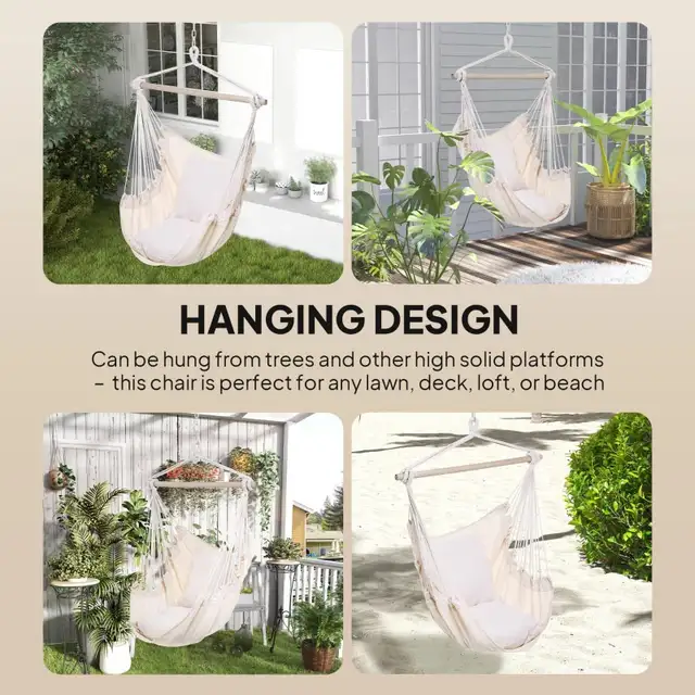 Hammock Chair Swing Hanging Macrame Chair Cotton w/ Two Soft in Chairs & Recliners in Markham / York Region - Image 7