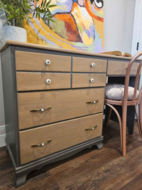 Rare Vintage Refinished Dresser Desk with Chair