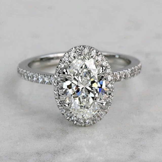 1.80 ctw Lab Oval Diamond Delicate Halo Ring,E-VS1,Excellent in Jewellery & Watches in Vancouver