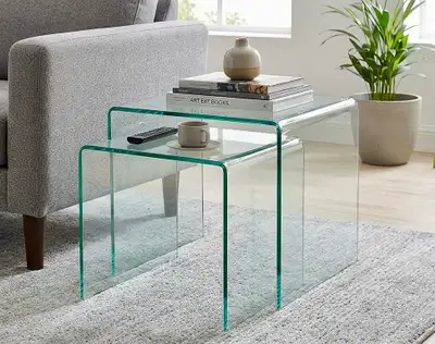 Modern glass nesting tables – waterfall style (set of 2), View more