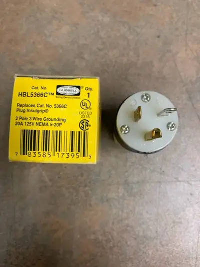 Hubbell HBL5366C 20Amp, 2 pole, 3 wire plug - NEW, View more