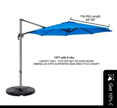 Replacement canopy 11ft Cantilever Supported Bar Umbrella 8 Rib , View more