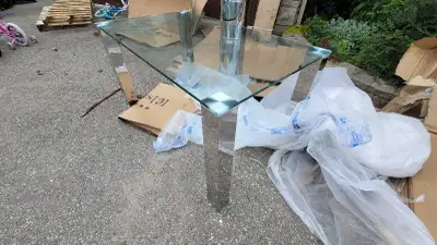 STRUCTUBE Table – Macao Glass Top Polished Stainless Legs , View more