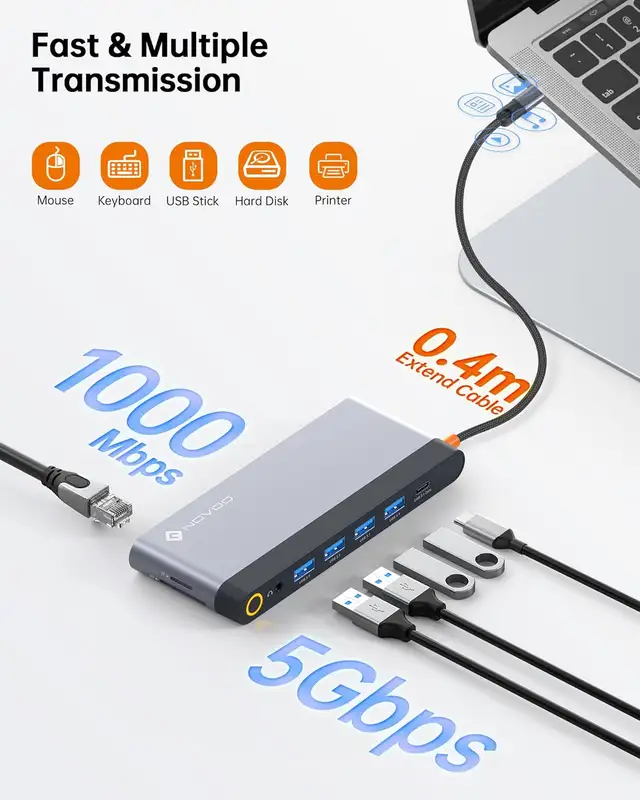 NOVOO USB C Docking Station 4 Monitors 14-in-1 in Cables & Connectors in City of Toronto - Image 6