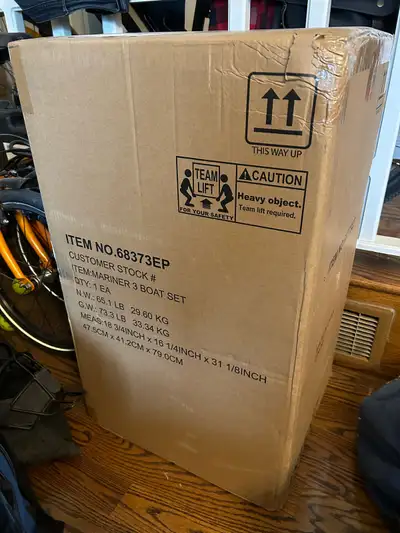 Brand new unopened sealed box Intex Mariner 3 boat set (latest version). Bought last year, but no lo...