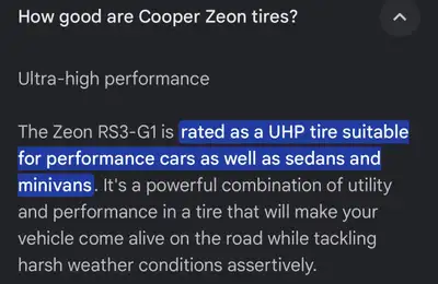 Approx. 70% wear left 4 - Cooper Zeon RS3-A 235/45/R17 Low profile tires * Tires only, NO RIMS * New...