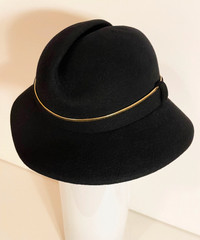Vintage 1980s Adolfo NY Wool Hat with Metallic Gold Trim