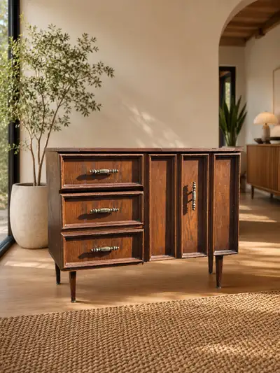 Free Delivery Vintage MCM Midcentury Modern Walnut Storage Cabin, View more