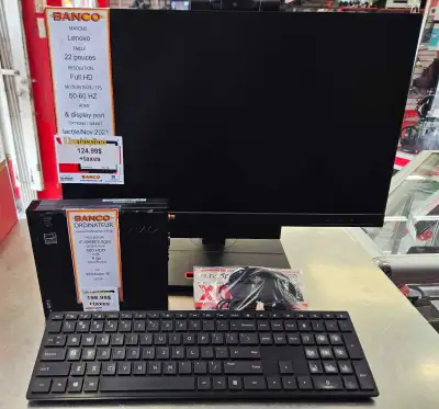Enssemble ordinateur et écran. Lenovo thinkcenter Ordinateur: I7- 4565t 2.0ghz Disque dure 500g hdd...