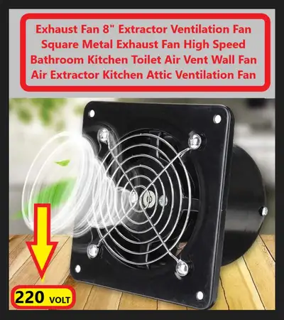 (NEW) Exhaust 8” Extractor Ventilation Fan Square Metal 220 Volt, View more