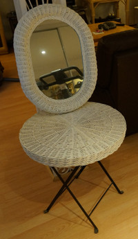 Table d'appoint ronde pliable rotin(osier) +miroir oval