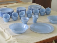 12 place setting of Delphite Blue dishes