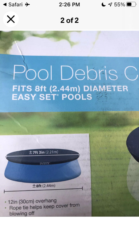 Intex 8 Ft Above Ground Swimming Pool Debris Cover - Vinyl Round in Hot Tubs & Pools in London - Image 2