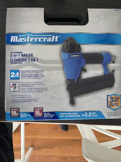 Mastercraft, 18 gauge Brad nailer. Brand new in the box.